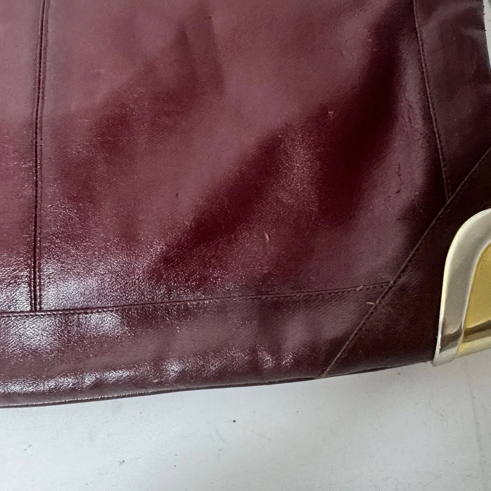 Lou Taylor Purse‎ Red Handbag Messenger Leather VTG Pop Up Hinged Mirror Italy